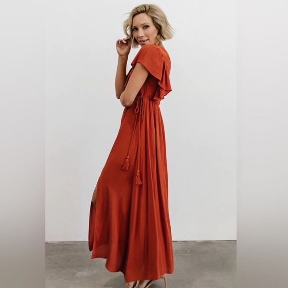 Baltic born Jennifer deep V maxi dress in rust medium wedding guest party - Picture 3 of 8